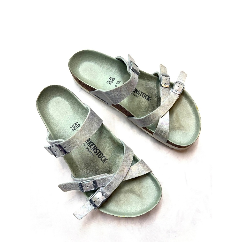 BIRKENSTOCK $140 Franca Womens 40 Silver Iridescent Adjustable Slip On Sandals